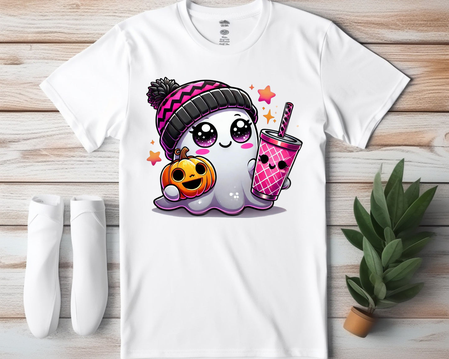 Cute Pink Ghost Bella+Canvas Tee